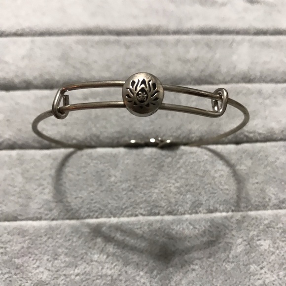 New Alex & Ani Sterling Silver Lotus Flower Adjustable Bangle Bracelet - Picture 3 of 9